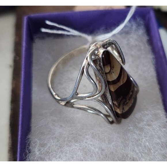 Ring Band Montana Agate Silver Stone 25 x 10 mm Size 10  6.3 gr   Jerry Fran Har - Picture 7 of 15
